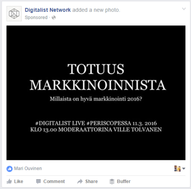 Markkinoi Periscope-lähetystä vaikka Facebook-mainoksella